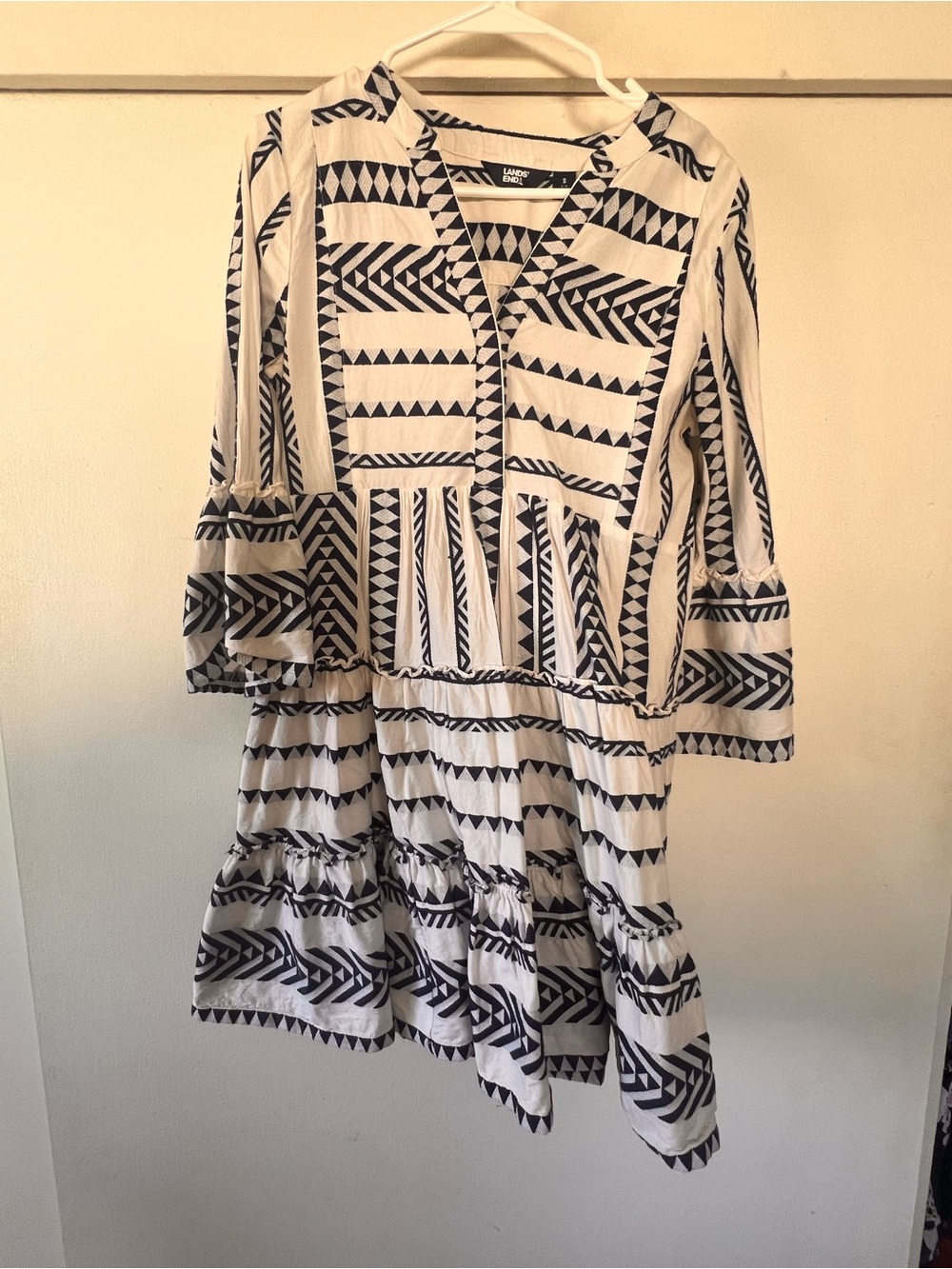 Lands' End Navy and White Geometric Cotton Tunic